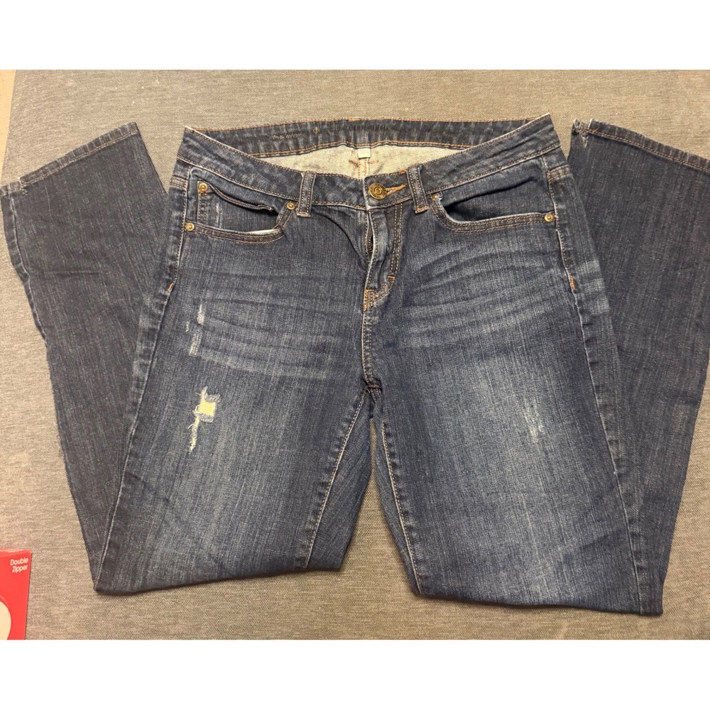 Jennifer Lopez Distressed Straight Leg Jeans Dark Wash Blue Denim Womens Size 4
